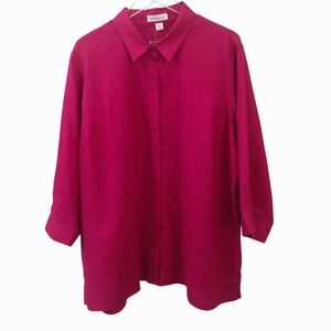 Coldwater Creek | NEW Linen Button Up Long Sleeve Fuschia Pink Shirt  2X